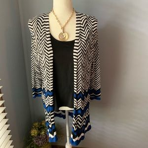 Chico’s Black, White, and Royal Blue Cardigan